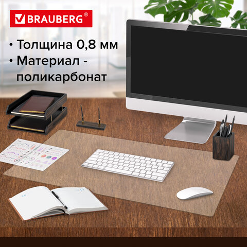 Коврик-подкладка настольный сверхпрочный 600×1200 мм, прозрачный, 0.8 мм, BRAUBERG, рулон, 238302
