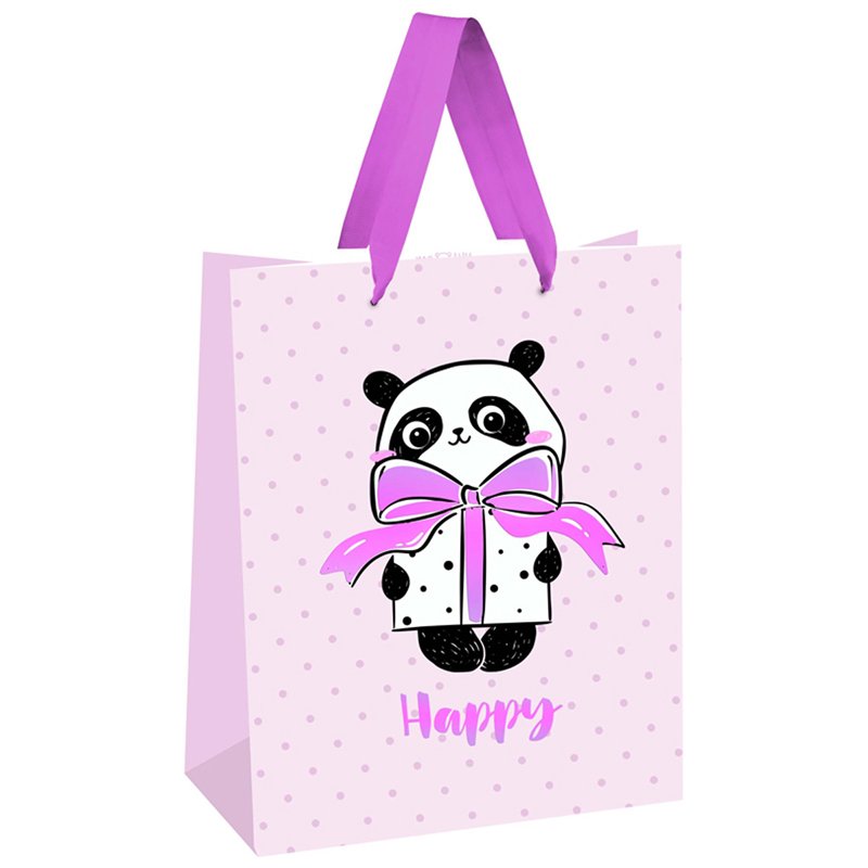 превью Пакет подарочный 18×23×10см MESHU «PandaGift_Pink», отд. фольгой, матовая ламинация