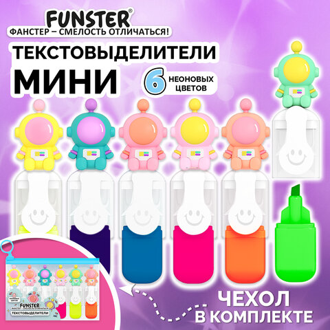 Набор текстовыделителей с топперами 6 ЦВЕТОВ НЕОН, «КОСМО», линия 1-4 мм, FUNSTER (ФАНСТЕР)