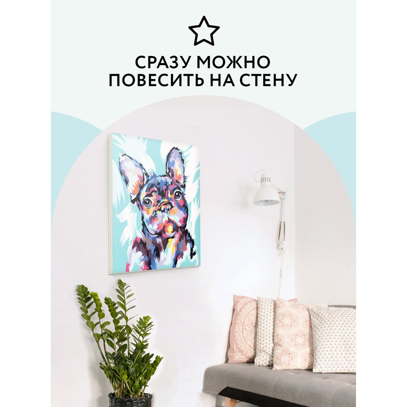 Картина по номерам на холсте ТРИ СОВЫ «Яркий французский бульдог», 40×50, с акриловыми красками и кистями