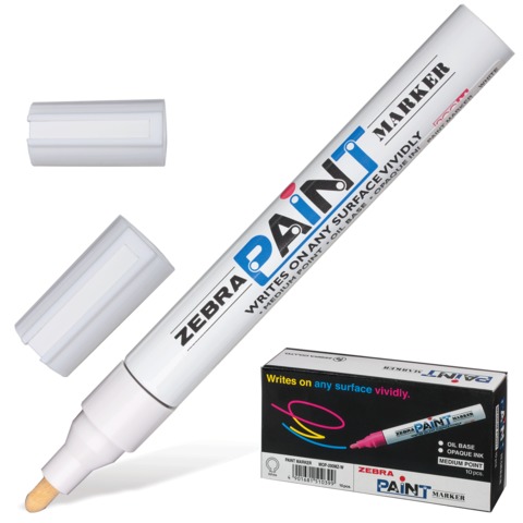 превью Маркер перманентный (нестираемый) ZEBRA «Paint», круглый наконечник 2 мм, белый