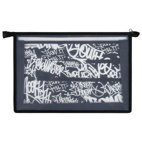 Папка для труда BRAUBERG А4, 2 отделения, пластик, молния сверху, органайзер, «Graffiti»