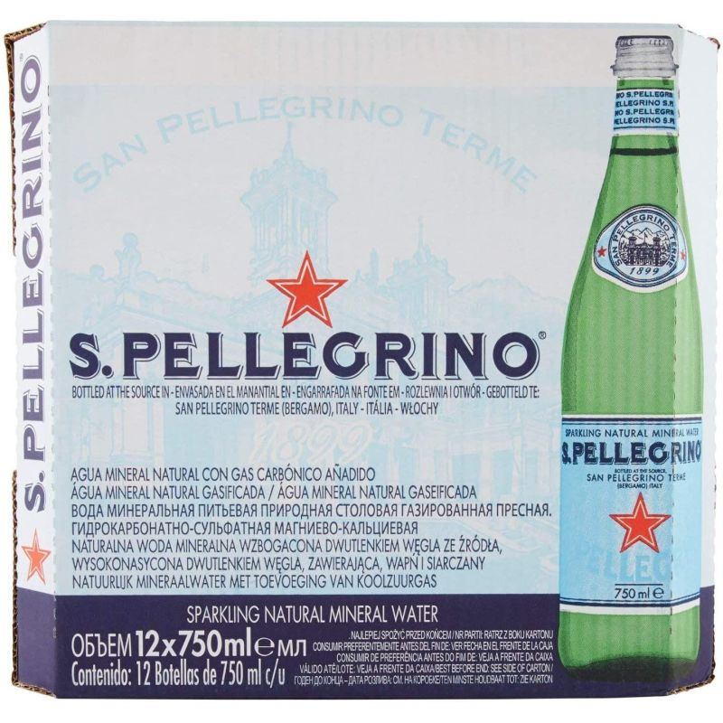 Вода минеральная San Pellegrino питьевая газ стекло 0.75 л 12шт/уп