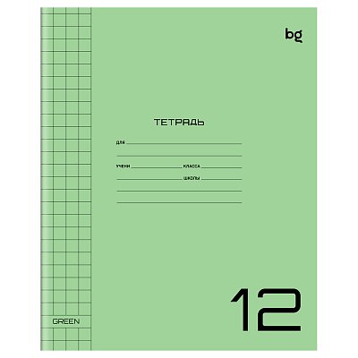 Тетрадь 12л., крупная клетка BG «UniTone. Green», пластиковая прозрачная обложка