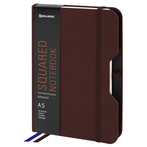 превью Блокнот А5 (148×218 мм), BRAUBERG «NOTE», под кожу софт-тач, с резинкой, 80 л., клетка, коричневый