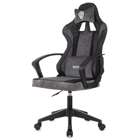 Кресло компьютерное BRABIX ''Forcer GM-127''2 подушкиэкокожа/велюрчерное/серое533216