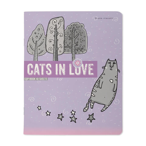 Тетрадь А5 48 л. BRUNO VISCONTI, скоба, клетка, Soft Touch, «CATS IN LOVE» (5 видов)