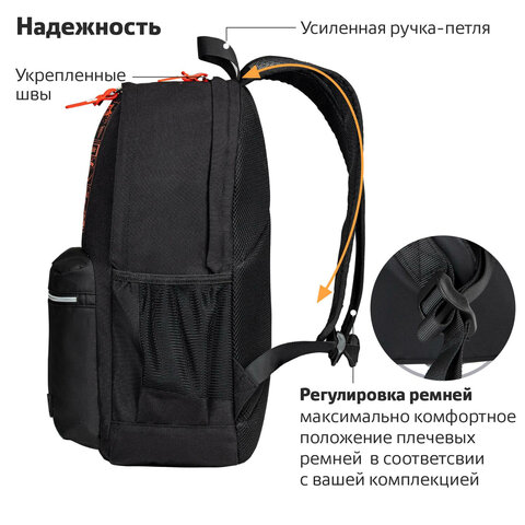 Рюкзак BRAUBERG FASHION CITY универсальный, «Manga», черный, 46×31х15 см