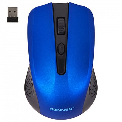 Мышь беспроводная SONNEN V99, USB, 800/1200/1600 dpi, 4 кнопки, оптическая, синяя