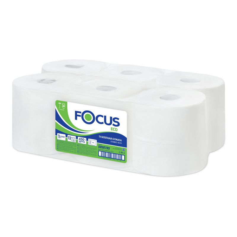 Бумага туалетная д/дисп Focus Eco Jumbo 1сл бел цел 450м 12рул/уп 5050785