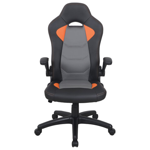 Кресло компьютерное BRABIX «Skill GM-005»откидные подлокотникиэкокожачерное/оранжевое532495
