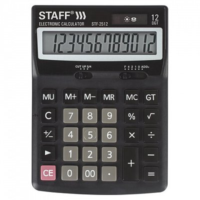 Калькулятор STAFF настольный STF-2512, 12 разрядов, двойное питание, 170×125 мм