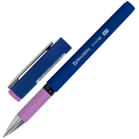 Ручка шариковая с грипом BRAUBERG «VIVID PASTEL», СИНЯЯ, SOFT TOUCH покрытие, узел 0.7 мм, линия письма 0.35 мм