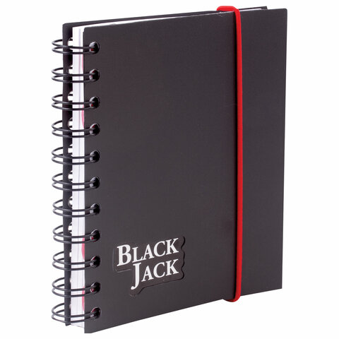 Блокнот BRAUBERG, A6, 105?148 мм, 150 л., «Black Jack» («Блэк Джек»), гребень сбоку, пласт. обложка на резинке, клетка