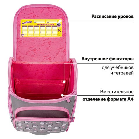 Ранец ЮНЛАНДИЯ WISE, 1 отделение, 3 кармана, устойчивое дно, «Sweet whiskers», 37×29×15 см