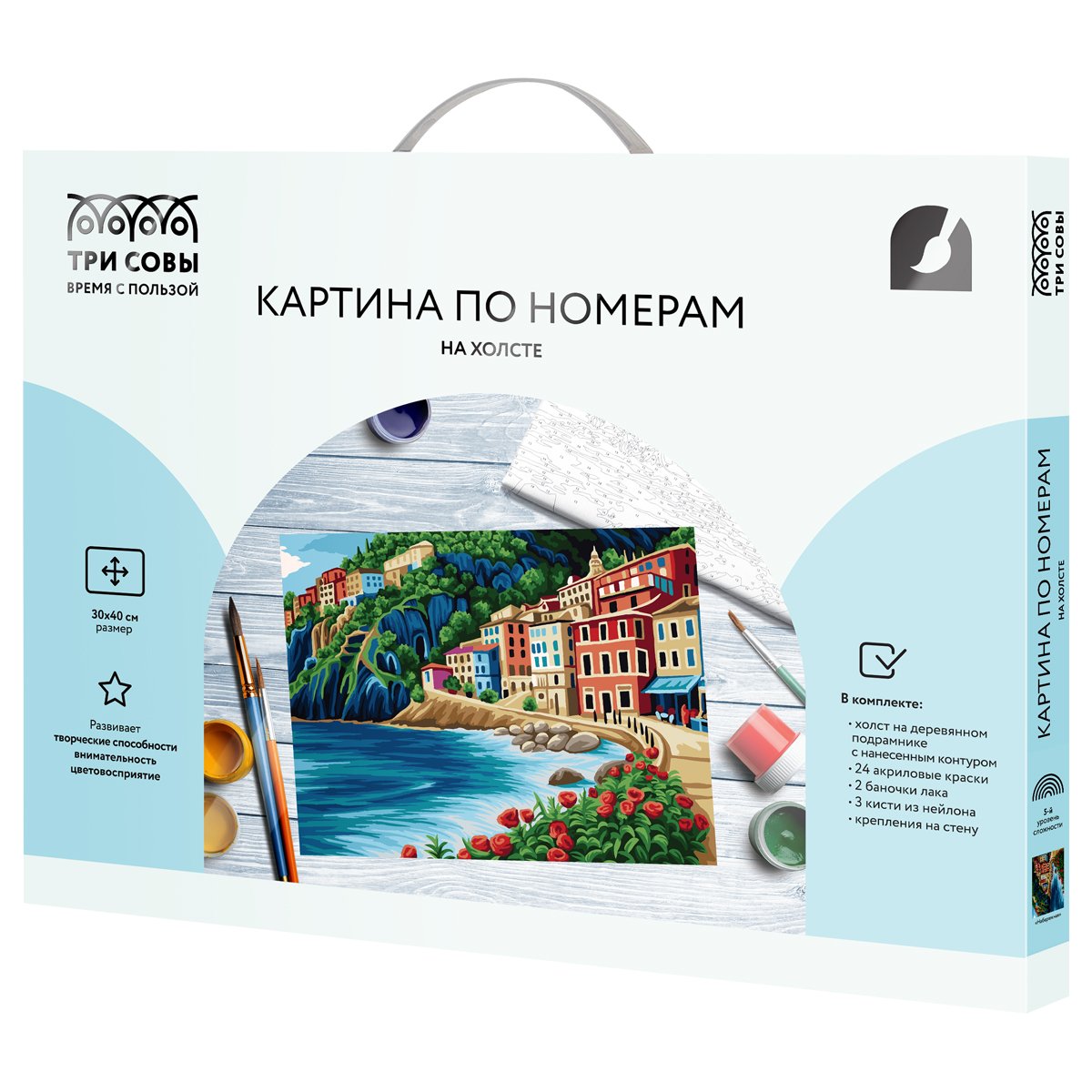 Картина по номерам на холсте ТРИ СОВЫ «Набережная», 30×40, с акриловыми красками и кистями