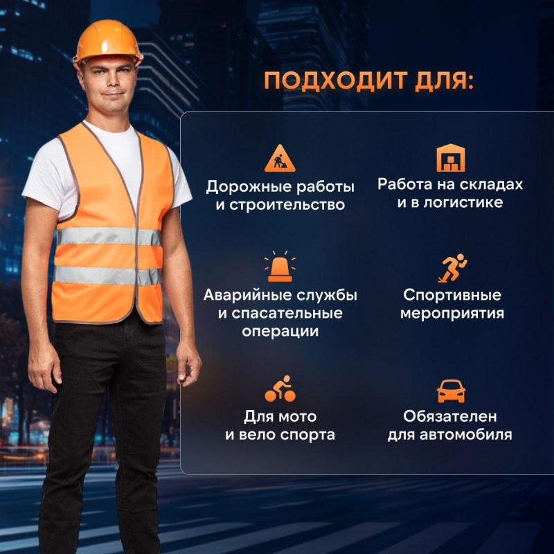 Жилет сигнальный, Тип 1Е, цв. оранж. (р. XS-M/40-46)
