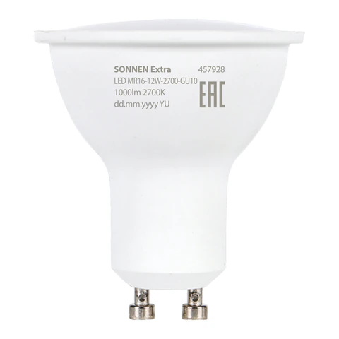 Лампа светодиодная SONNEN EXTRA, 12 (110) Вт, GU10, софит, теплый белый, 30000 ч, LED MR16-GU10-12W-2700