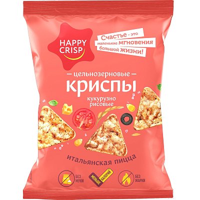 Чипсы Happy Corn цельно кукурузно рисовые, италья пицца, без жарки50гx18ш/УП