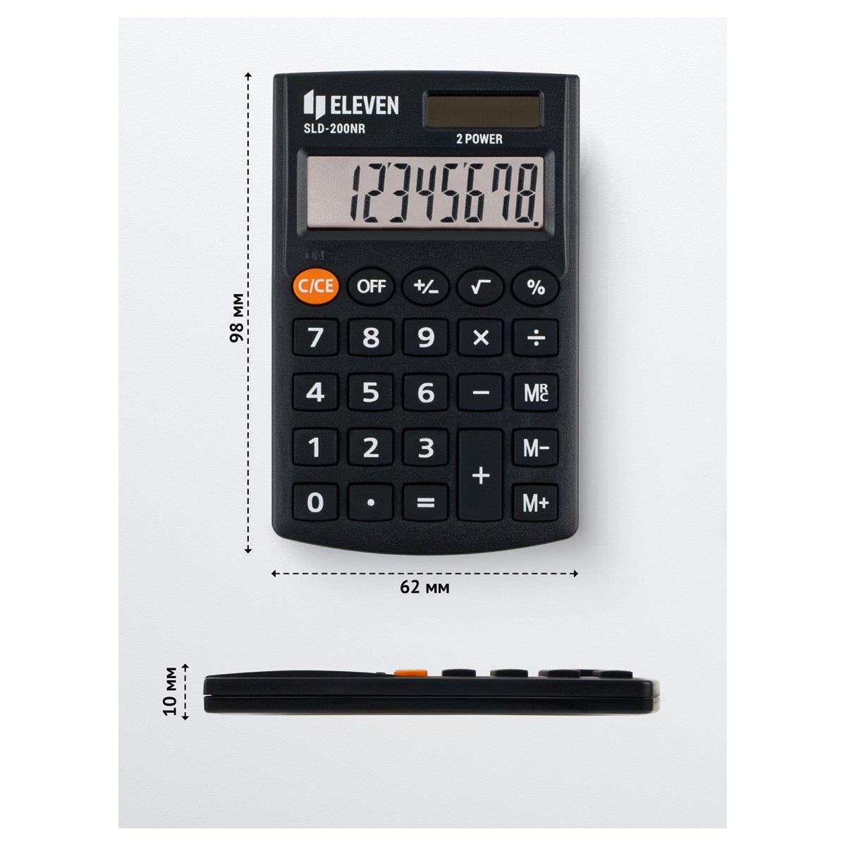 Калькулятор карманный Eleven SLD-200NR, 8 разрядов, двойное питание, 62×98×10мм, черный