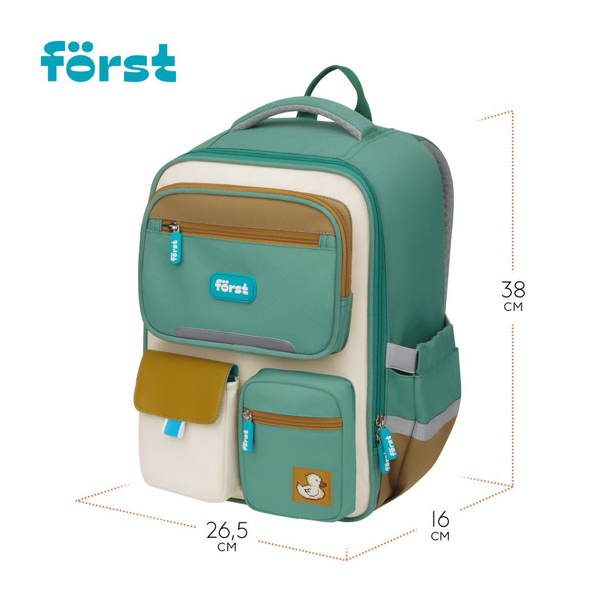 Ранец Först F-Style «Green» 38×26.5×16 см, 1 отделение, 6 карманов, анатомическая спинка