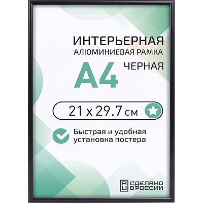 Рамка 210×297, черная, алюминевая., ПЭТ стекло, 2019_04_94_345