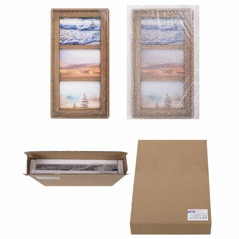 Рамка из мангового дерева BRAUBERG LOFT TRINITY, 3 фото 10×15см, акриловый экран, 20×35.5 см