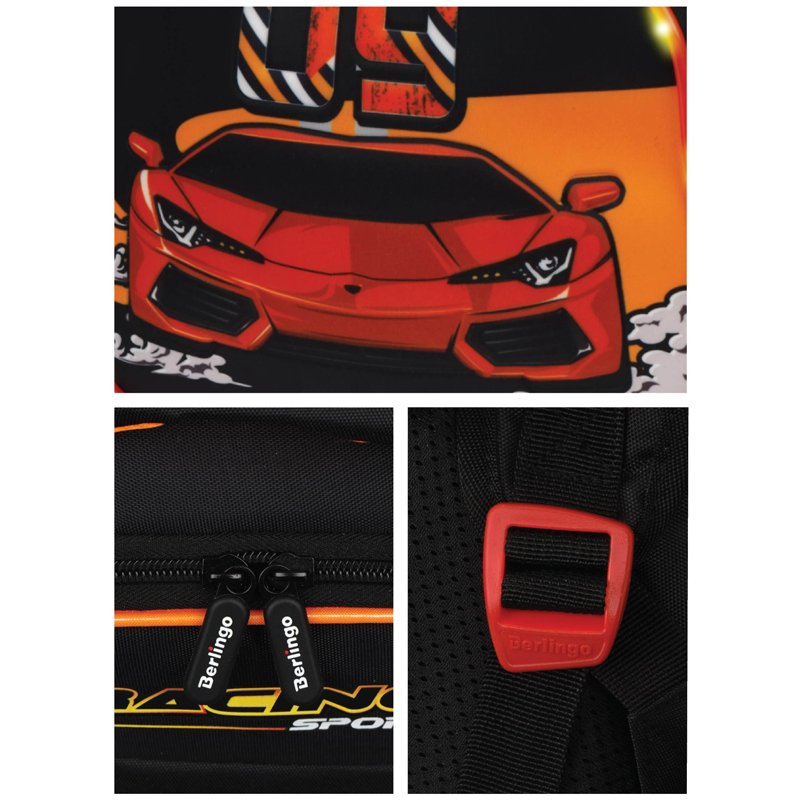 Рюкзак Berlingo Kids «Racing sport» 36×27×12см, 1 отделение, 2 кармана, эргономичная спинка, LED кант