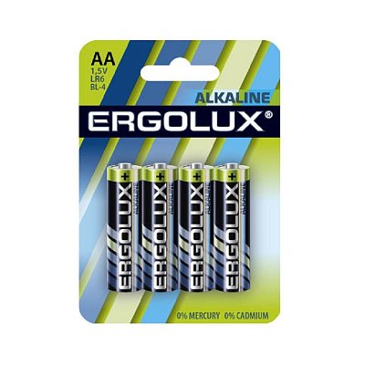 Батарейка Ergolux AA/LR 6 Alkaline BL-4 (LR 6 BL-4, 1.5В)(4 шт в уп. )