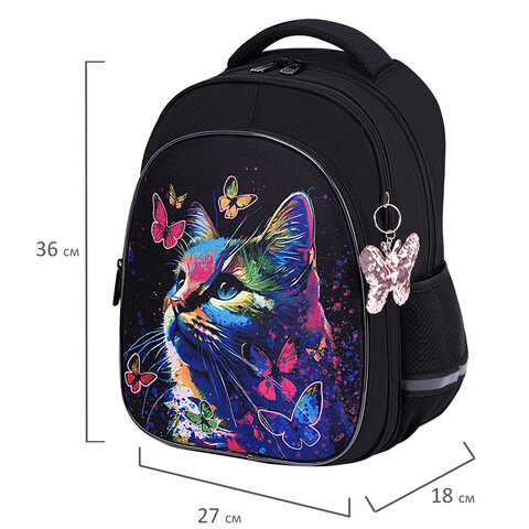 Рюкзак BRAUBERG OPTIMA, 2 отделения, с брелоком, «Butterfly catcher», СВЕТЯЩИЙСЯ, 36×27х18 см