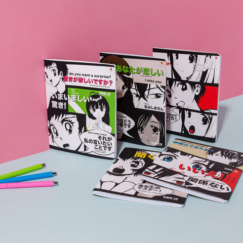 Тетрадь А5 48 л. АЛЬТ, скоба, клетка, матовая ламинация, «MANGA ANIME» (5 видов)