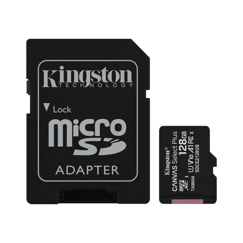 Карта памяти microSDXC 128 GB KINGSTON Canvas Select Plus UHS-I U1.100 Мб/с (class 10), адаптер, SDCS2/128 GB