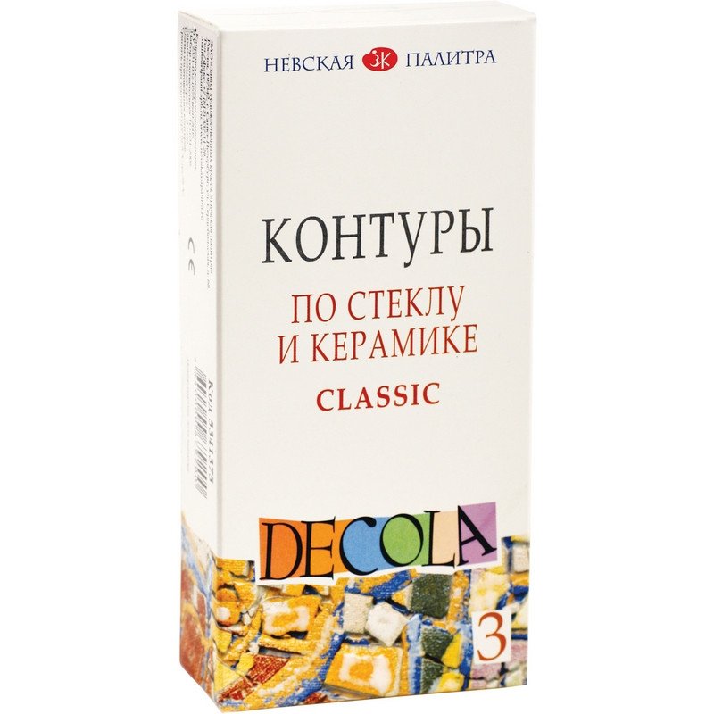 Контуры для работ по стеклу и керамике «Декола», 3 цвета, туба по 18 мл