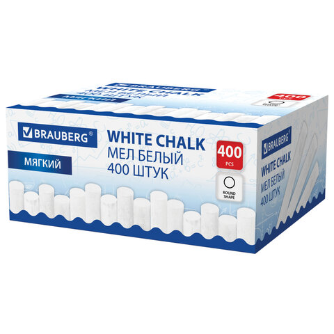 превью Мел белый круглый мягкий, 400 штук, BRAUBERG, картонная упаковка