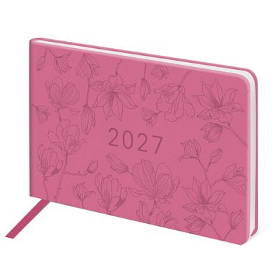 Еженедельник датированный 2027, МАЛЫЙ ФОРМАТ, 105×160 мм, А6, BRAUBERG «Imprint», тиснение, розовый