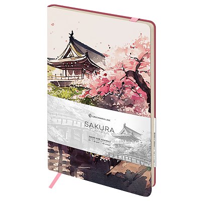 Записная книжка А5 80л. ЛАЙТ, кожзам, Greenwich Line «Sakura. Karahafu», с резинкой, тиснение фольгой, блок в линию