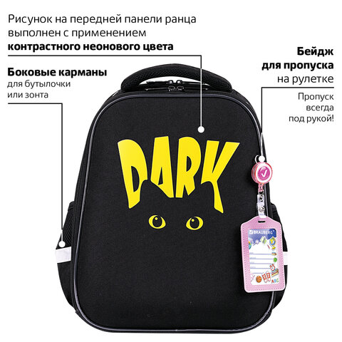 Ранец BRAUBERG FIT, 2 отделения, «Dark cat», 38×27х14 см