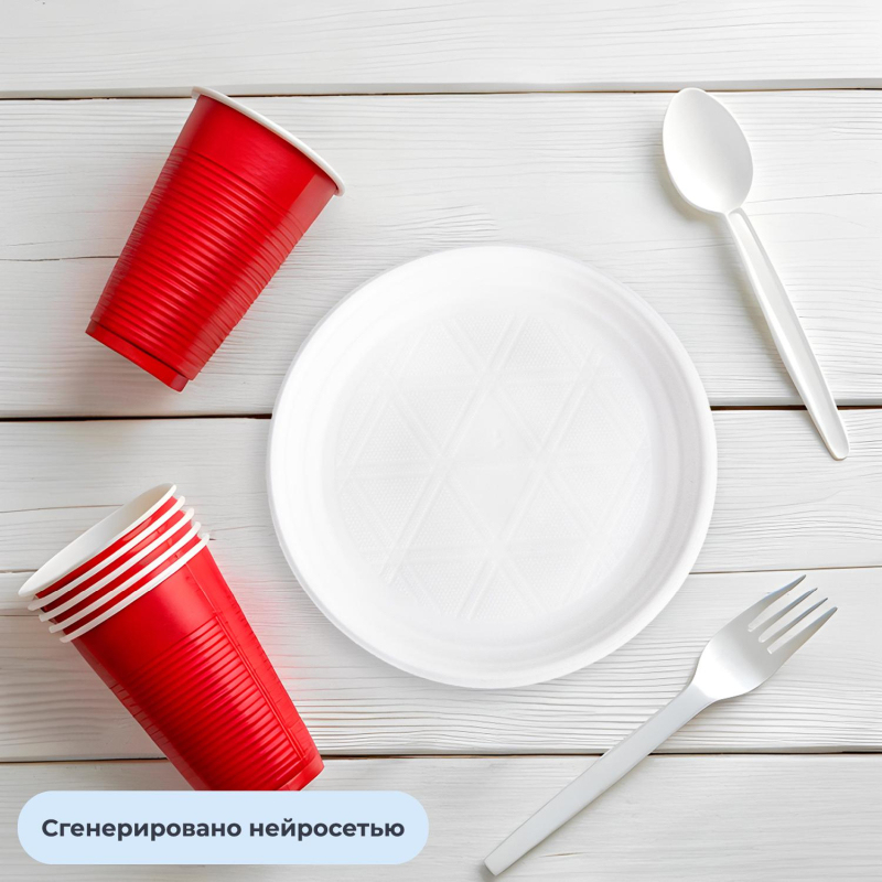 Тарелка одноразовая Комус d 205 мм, бел., ПП, 100шт/уп