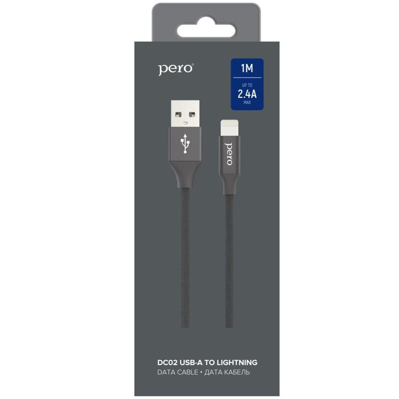 Кабель PERO, DC-02, 8-pin Lightning, 2.4А, 1м, черный