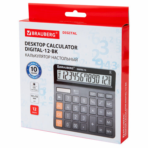 Калькулятор настольный BRAUBERG DIGITAL-12-BK (151×152 мм)12 разрядовдвойное питаниеЧЕРНЫЙ272968