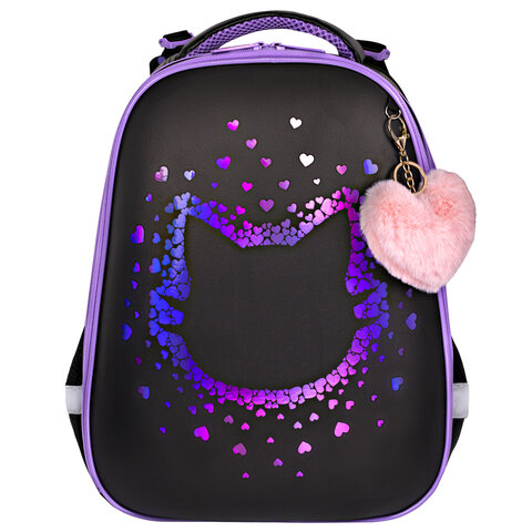 Ранец BRAUBERG SHINY, 2 отделения, с брелком, Pretty face, 38×28х14 см