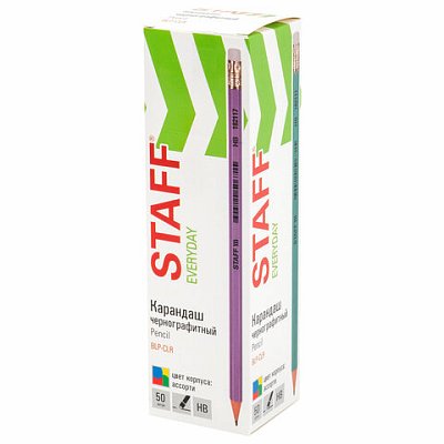 Карандаш чернографитный с ластиком STAFF EVERYDAY BLP-CLR, 1 шт., НВ, цвет корпуса ассорти