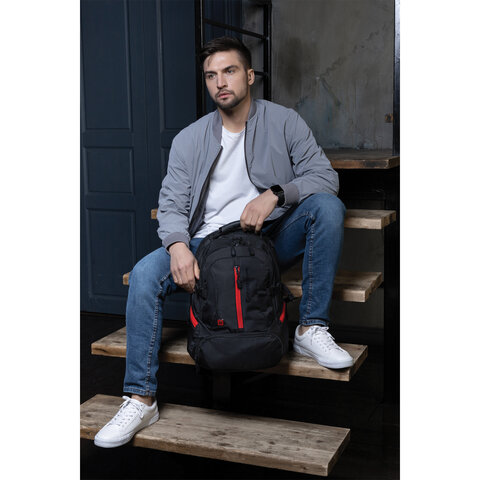Рюкзак B-PACK «S-03» (БИ-ПАК) универсальный, с отделением для ноутбука, увеличенный объем, черный, 46×32×26 см