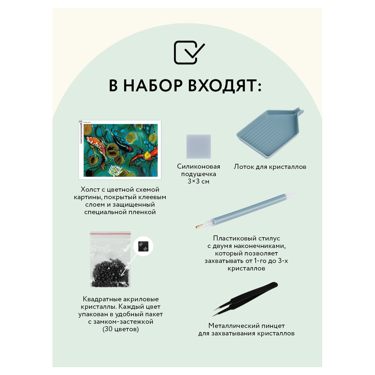 Алмазная мозаика ТРИ СОВЫ «Японские карпы», 50×70см, холст, картонная коробка с пластиковой ручкой