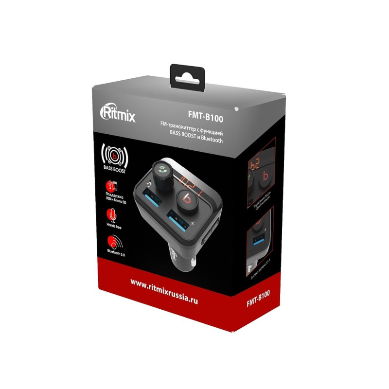FM-трансмиттер с LED дисплеем Ritmix FMT-B100 (80000554)