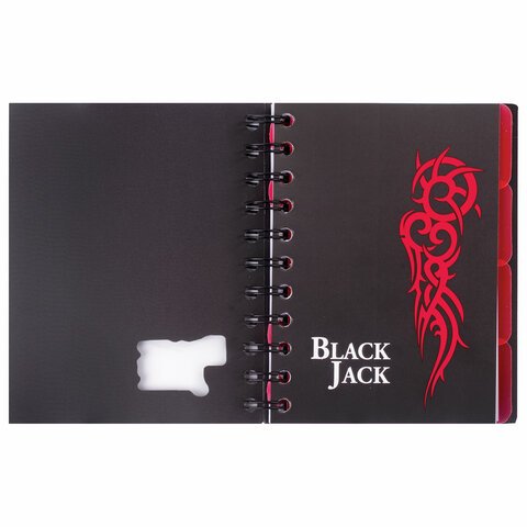 Блокнот BRAUBERG, A6, 105?148 мм, 150 л., «Black Jack» («Блэк Джек»), гребень сбоку, пласт. обложка на резинке, клетка