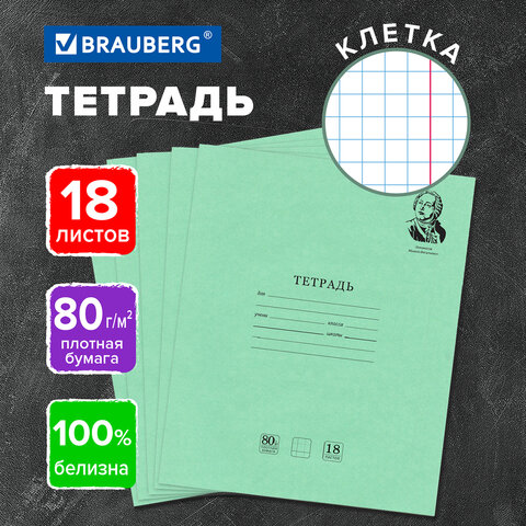 превью Тетрадь BRAUBERG ВЕЛИКИЕ ИМЕНА, 18 л., клетка, плотная бумага 80 г/м2, обложка тонированный офсет