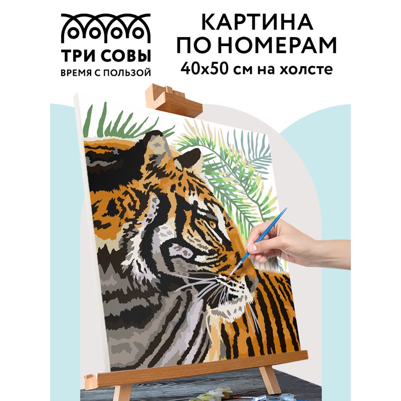 Картина по номерам на холсте ТРИ СОВЫ «Тигриный профиль», 40×50, с акриловыми красками и кистями