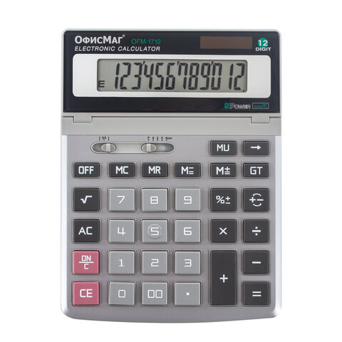 превью Калькулятор настольный металлический ОФИСМАГ OFM-1712 (200×152 мм), 12 разрядов, двойное питание