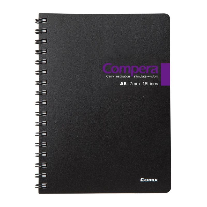 превью Блокнот A6 50л Comix Compera Bond линия, пруж черн/фиолетов CPA6507 BLK/PU